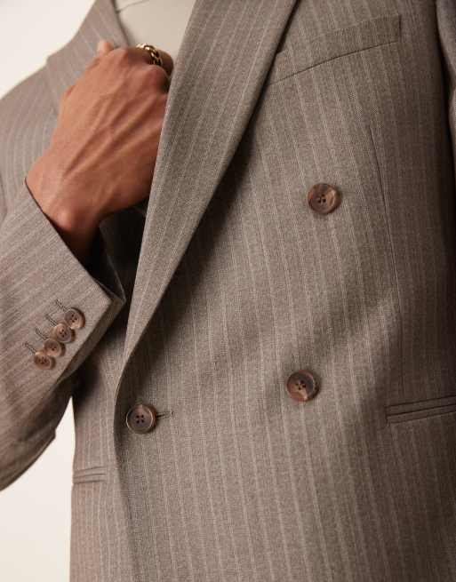 ASOS DESIGN slim suit jacket in brown pinstriped twill