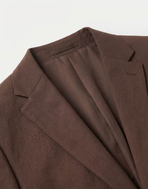 ASOS DESIGN slim suit jacket in brown premium wool, 8 of 9