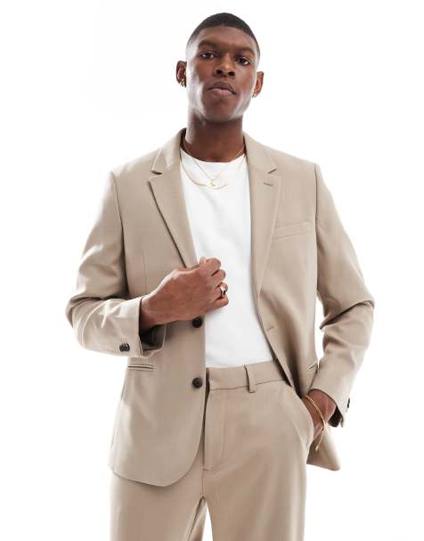 ASOS DESIGN slim suit jacket in brown twill - view 1