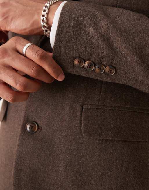 ASOS DESIGN slim suit jacket in brown wool mix flannel
