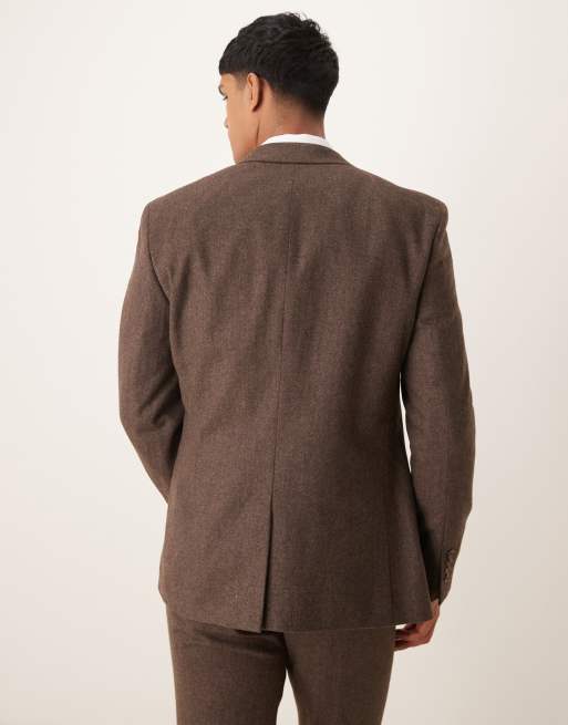 ASOS DESIGN slim suit jacket in brown wool mix flannel, 4 of 5