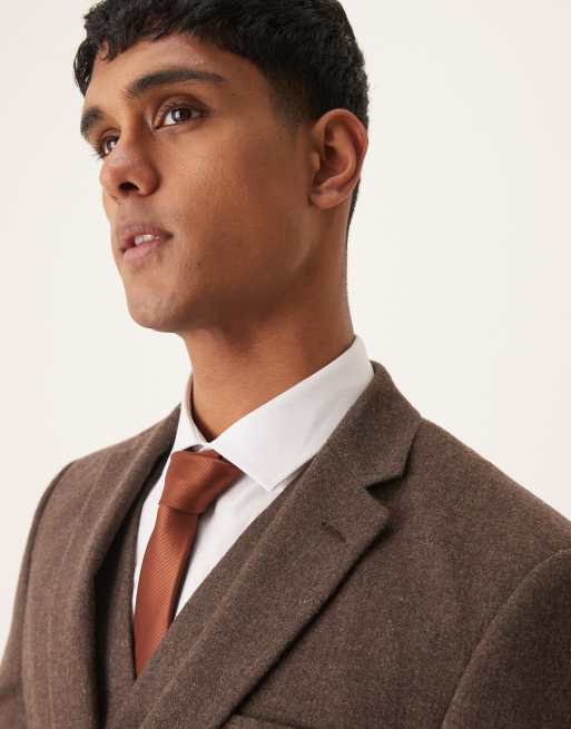 ASOS DESIGN slim suit jacket in brown wool mix flannel