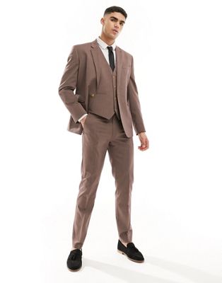 Asos Design Slim Suit Jacket In Brown-neutral