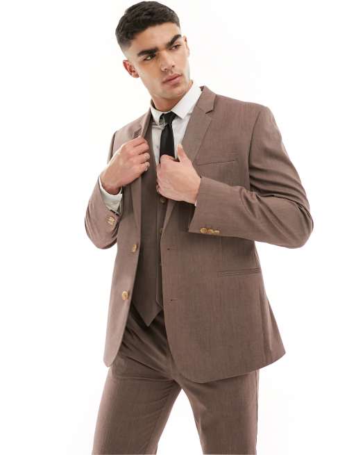 ASOS DESIGN slim suit jacket in brown, 3 of 5