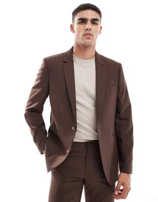 ASOS DESIGN slim suit jacket in brown