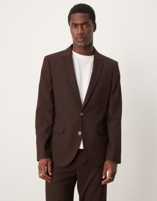 ASOS DESIGN slim suit jacket in brown