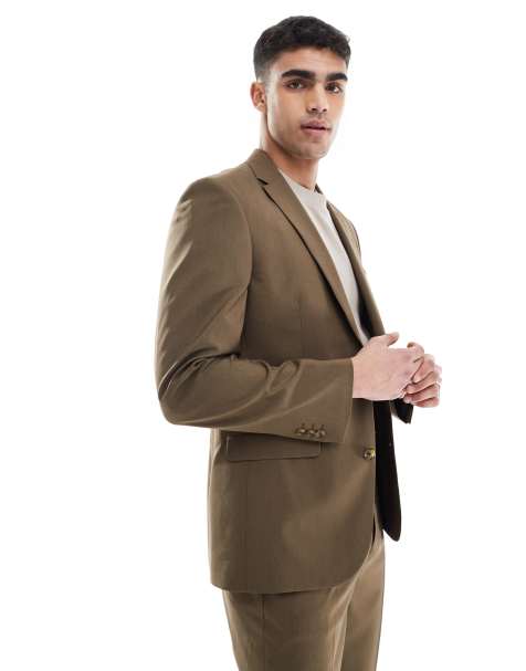 ASOS DESIGN slim suit jacket in brown - view 1