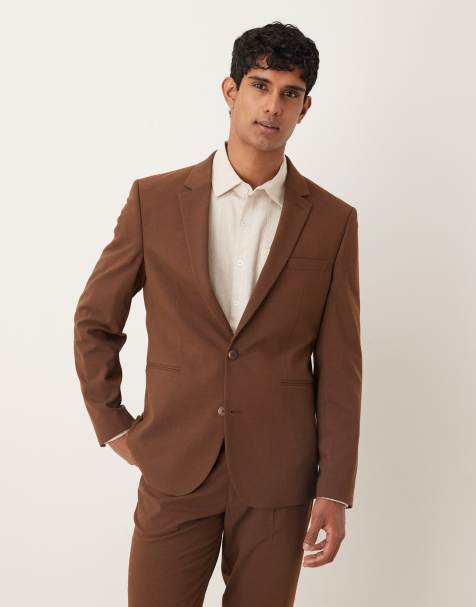 ASOS DESIGN slim suit jacket in brown - view 1