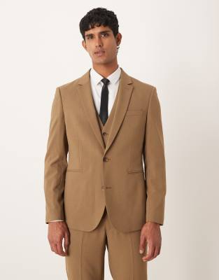 Asos Design Slim Suit Jacket In Brown