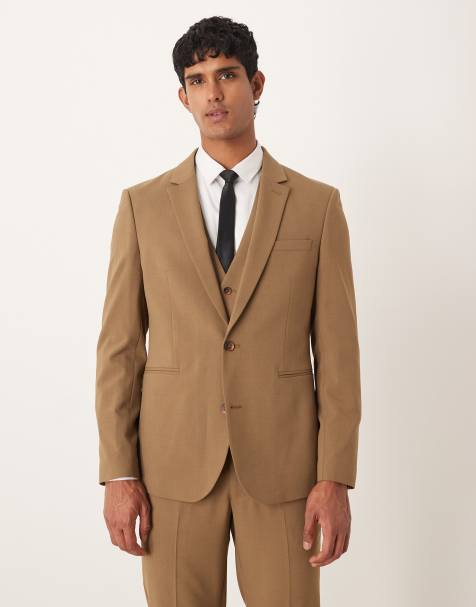 ASOS DESIGN slim suit jacket in brown - view 1