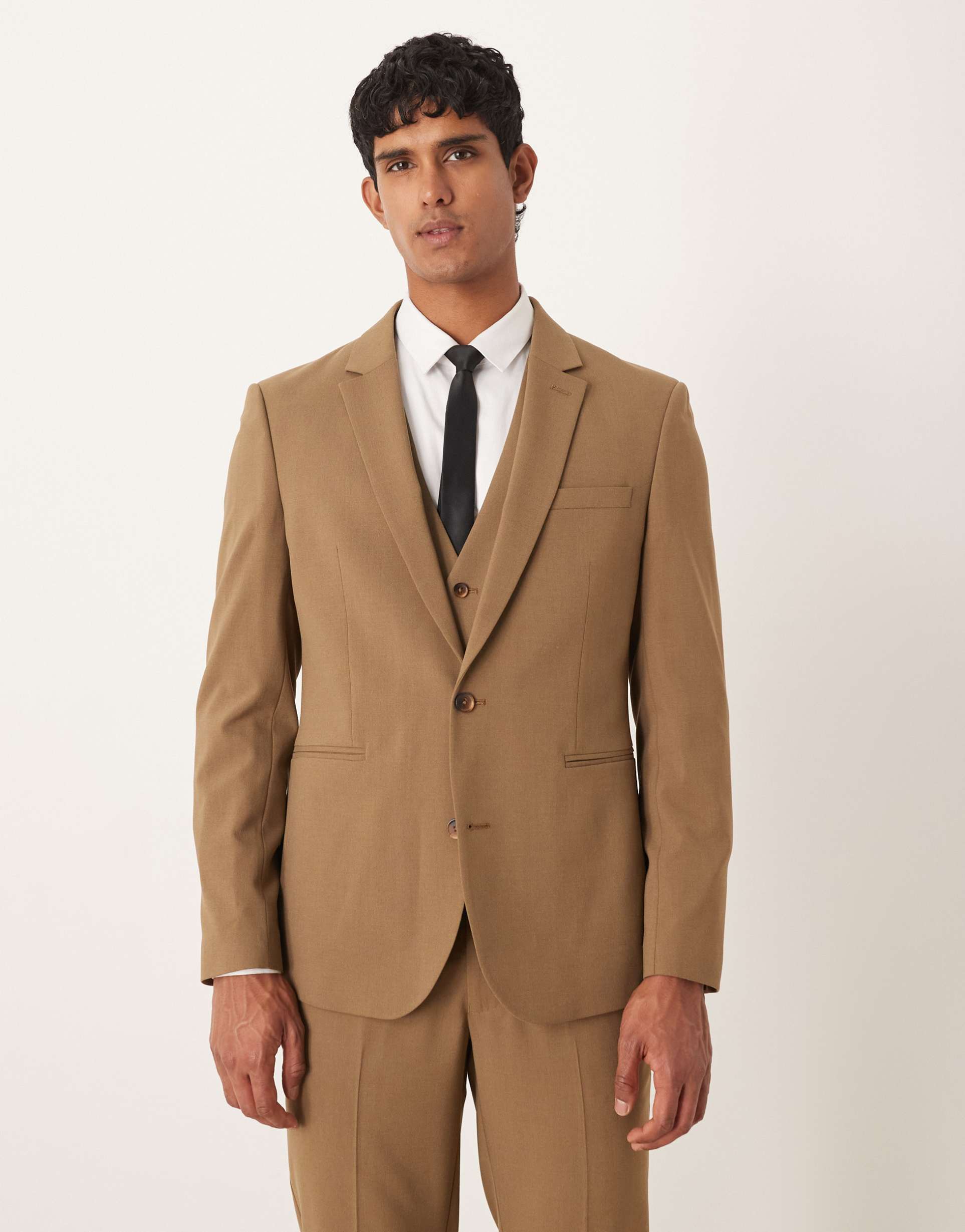 ASOS DESIGN slim suit jacket in brown