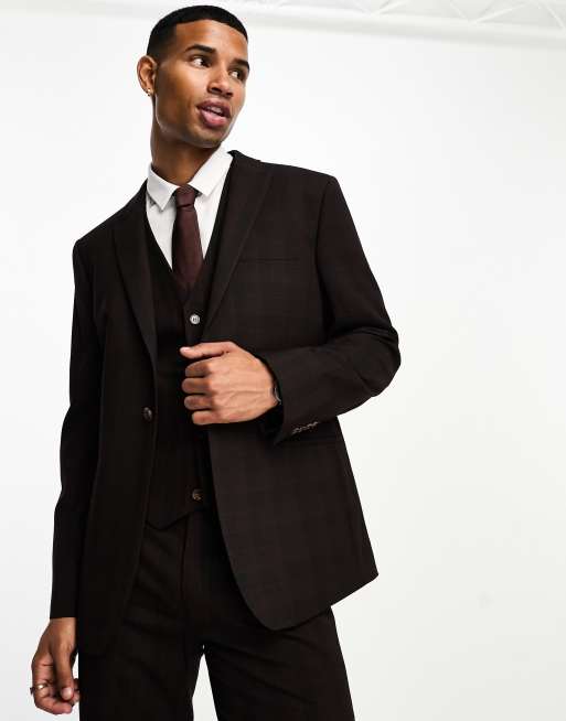 ASOS DESIGN slim tuxedo suit in burgundy