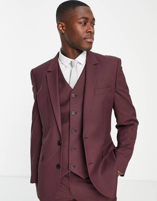 ASOS DESIGN slim suit jacket in burgundy