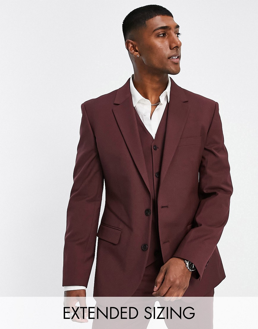 ASOS DESIGN slim suit jacket in burgundy-Red