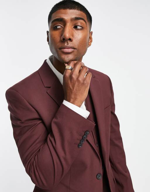 ASOS DESIGN slim suit jacket in burgundy