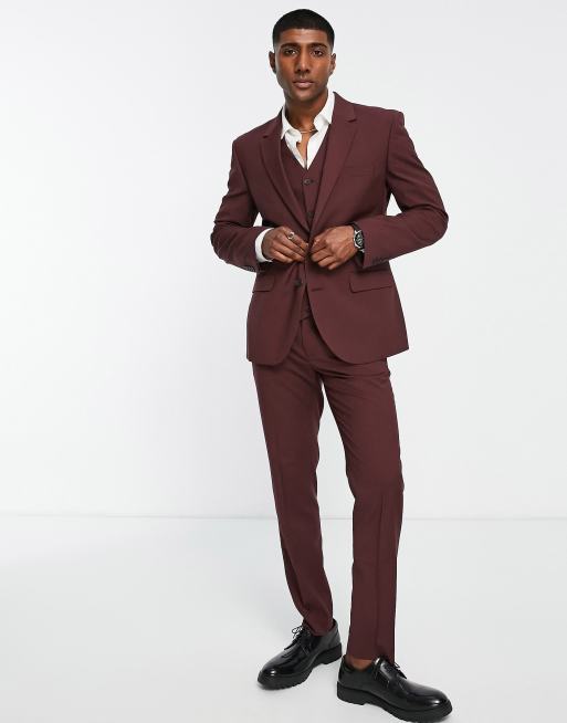 ASOS DESIGN slim suit jacket in burgundy ASOS