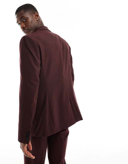 ASOS DESIGN slim suit jacket in burgundy ASOS