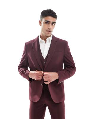 slim suit jacket in burgundy-Brown