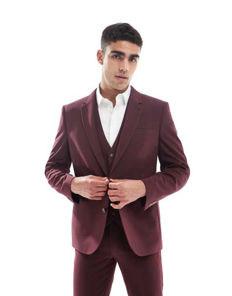 ASOS DESIGN slim suit jacket in burgundy - view 1