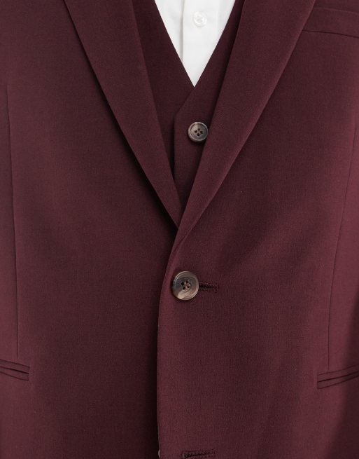 ASOS DESIGN slim suit jacket in burgundy