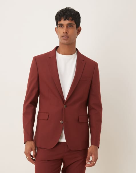 ASOS DESIGN slim suit jacket in burgundy - view 1