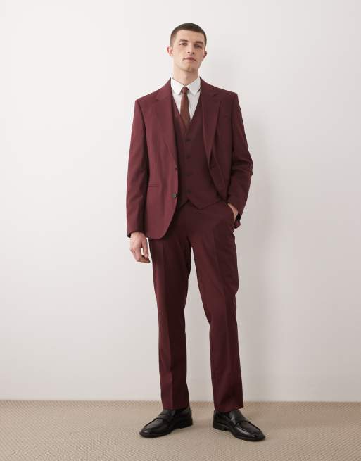 ASOS DESIGN slim suit jacket in burgundy, 2 of 5