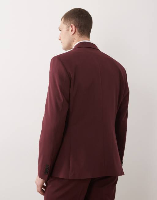 ASOS DESIGN slim suit jacket in burgundy, 3 of 5