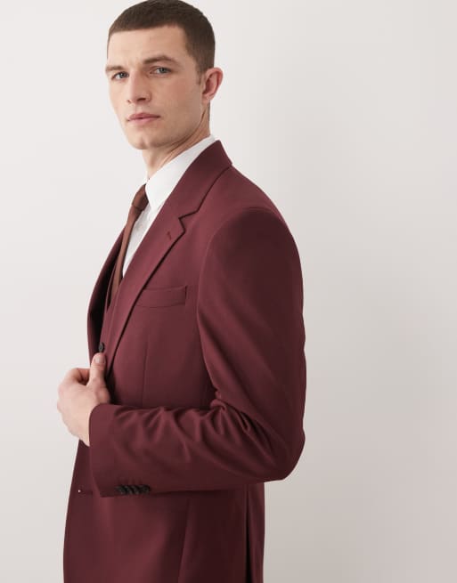 ASOS DESIGN slim suit jacket in burgundy, 4 of 5