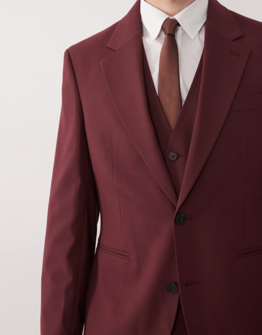 ASOS DESIGN slim suit jacket in burgundy, 5 of 5