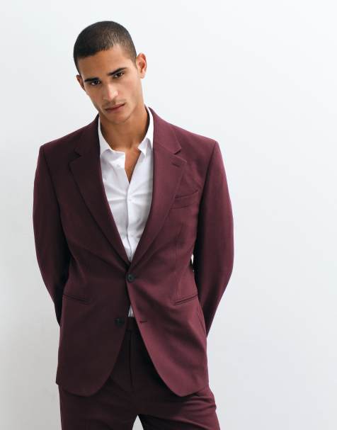 ASOS DESIGN slim suit jacket in burgundy - view 1
