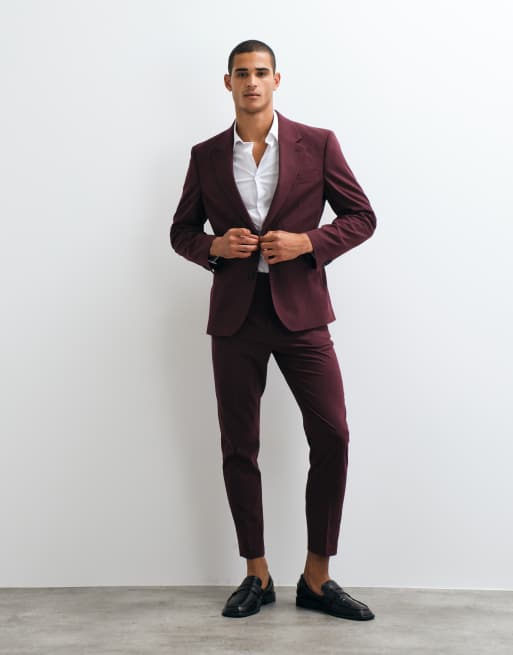 ASOS DESIGN slim suit jacket in burgundy, 2 of 5