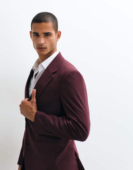 ASOS DESIGN slim suit jacket in burgundy, 3 of 5