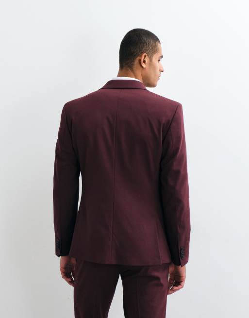 ASOS DESIGN slim suit jacket in burgundy, 4 of 5