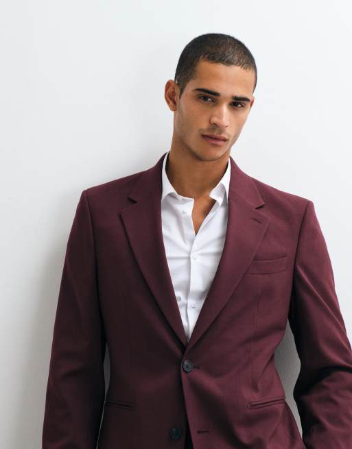 ASOS DESIGN slim suit jacket in burgundy, 5 of 5