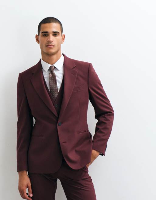 ASOS DESIGN slim suit jacket in burgundy, 2 of 5