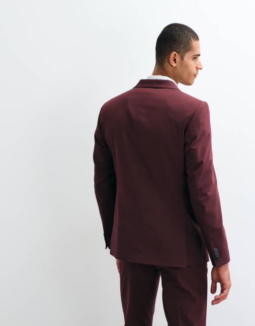 ASOS DESIGN slim suit jacket in burgundy, 3 of 5