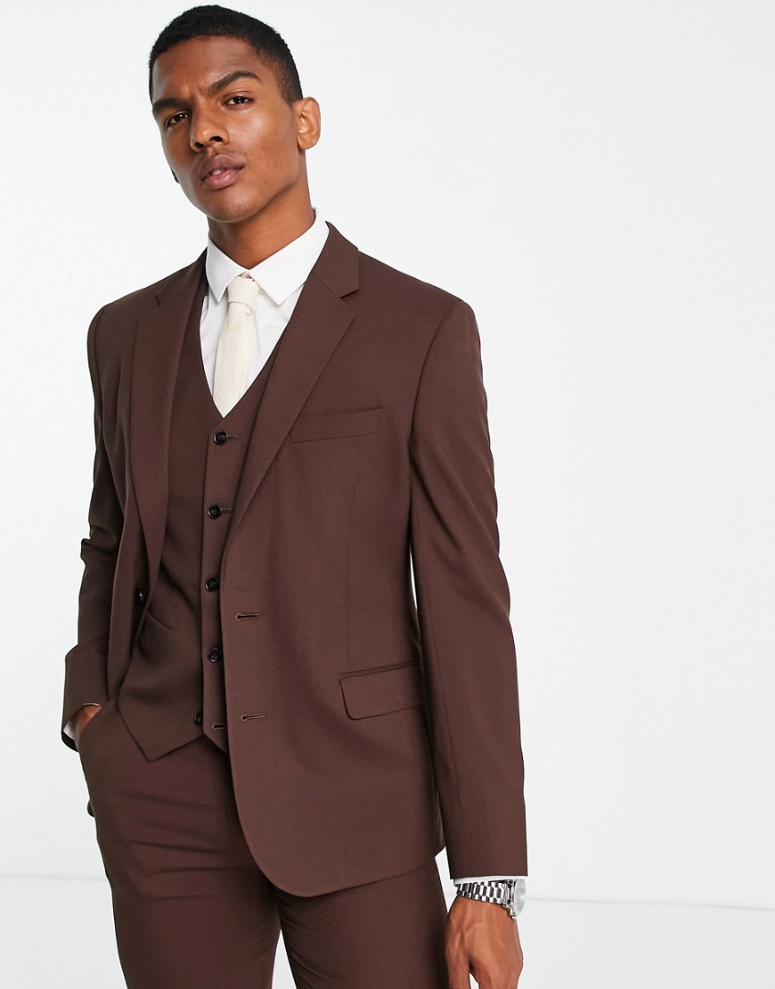 ASOS DESIGN slim suit jacket in chocolate-Brown