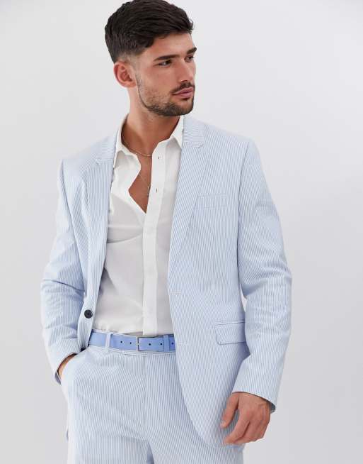 Mens seersucker suit best sale slim fit