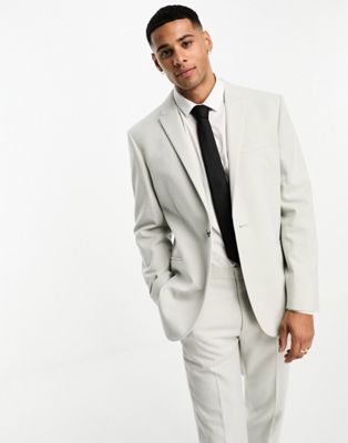 Asos Design Slim Suit Jacket In Crosshatch In Ice Gray
