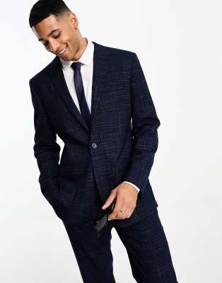 Asos Design Slim Suit Pants In Crosshatch In Green In Navy
