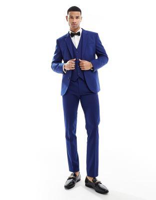 Shop Asos Design Slim Suit Jacket In Dark Blue