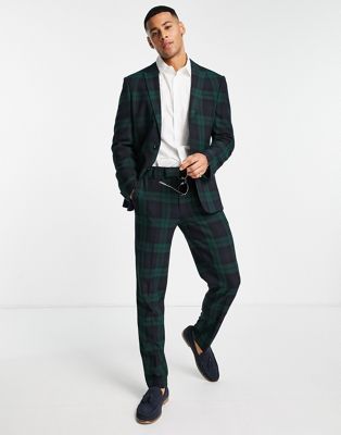 ASOS DESIGN slim suit jacket in dark green blackwatch tartan check - ASOS Price Checker
