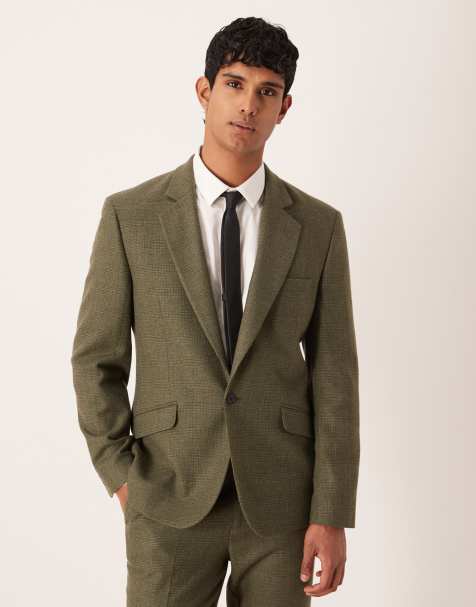 ASOS DESIGN slim suit jacket in dark green check - view 1
