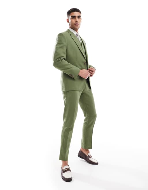 ASOS DESIGN slim suit jacket in dark green herringbone | ASOS