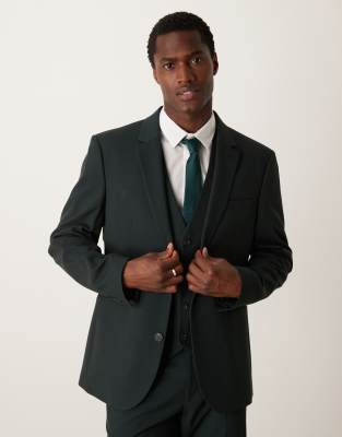 Asos Design Slim Suit Jacket In Dark Green