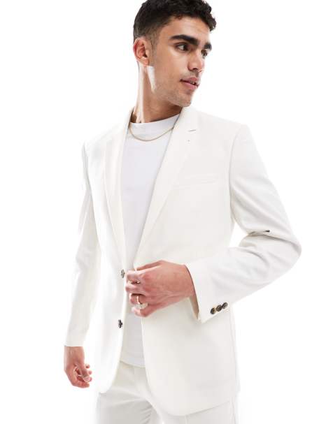 ASOS DESIGN slim suit jacket in ecru - view 1