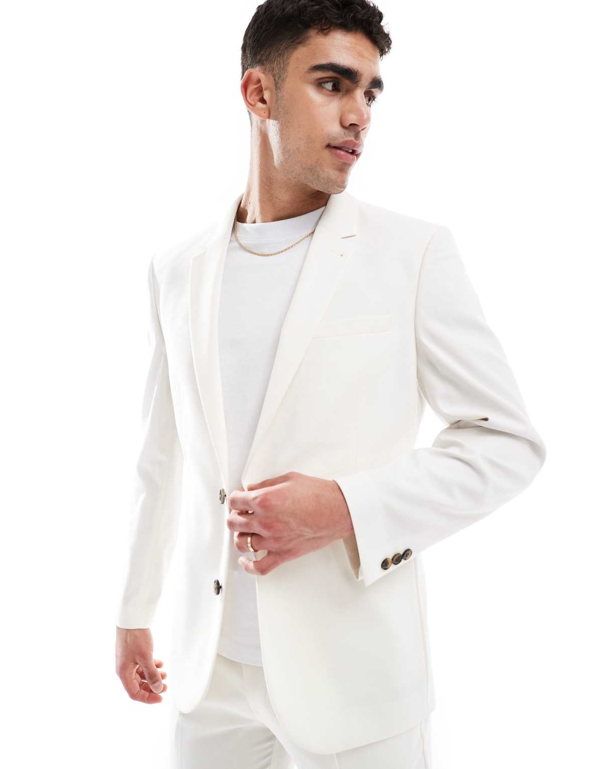 ASOS DESIGN slim suit jacket in ecru