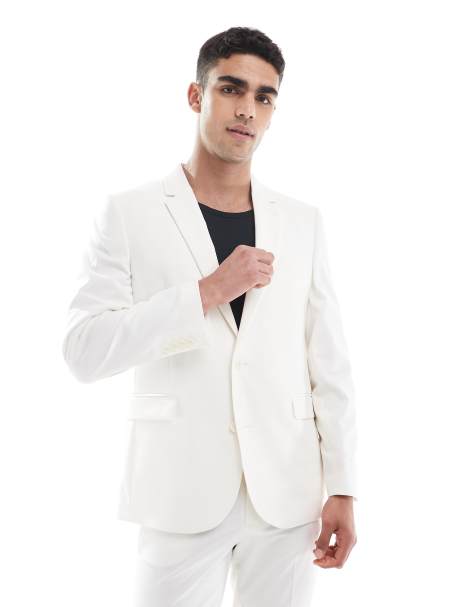 ASOS DESIGN slim suit jacket in ecru - view 1