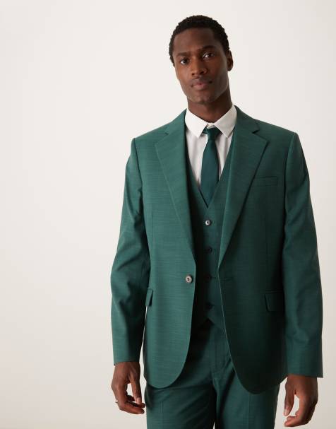 ASOS DESIGN slim suit jacket in green crosshatch - view 1