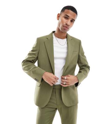 ASOS DESIGN slim suit jacket in green micro texture